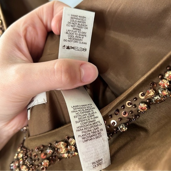 [6] Laundry by Design Metallic Brown Tulle Tulip Mini Dress Bejewelled Neckline - Picture 11 of 12